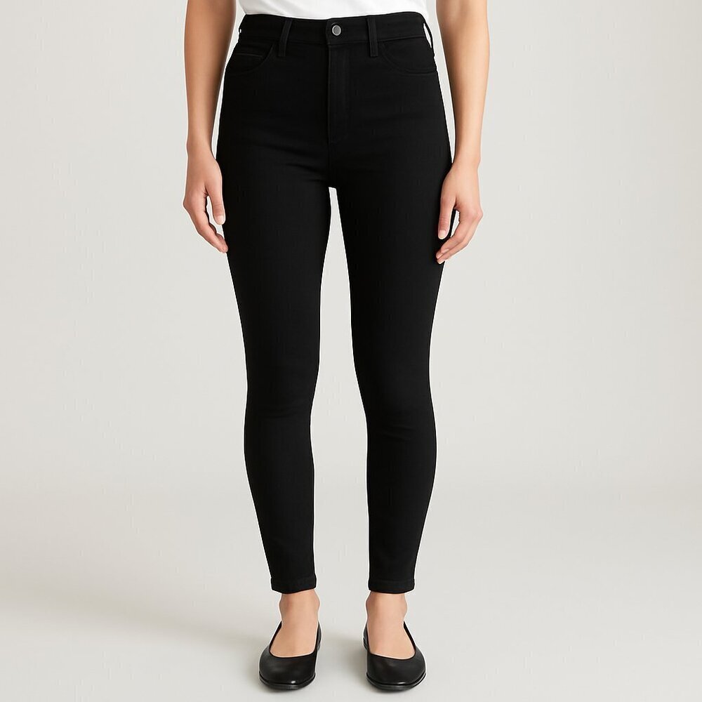 Everlane Mid Rise Skinny Ankle Jeans 23 Black Stretch Denim
